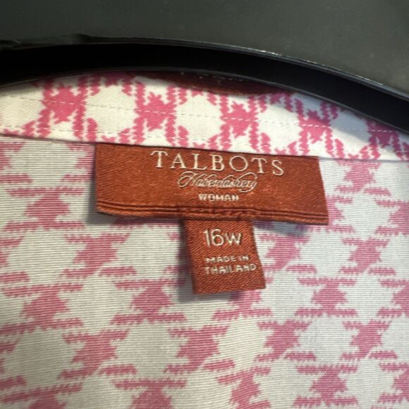 Talbots Wrinkle Resistant Button Down Shirt Geometric Print Plus Size 16W Pink - Picture 3 of 9